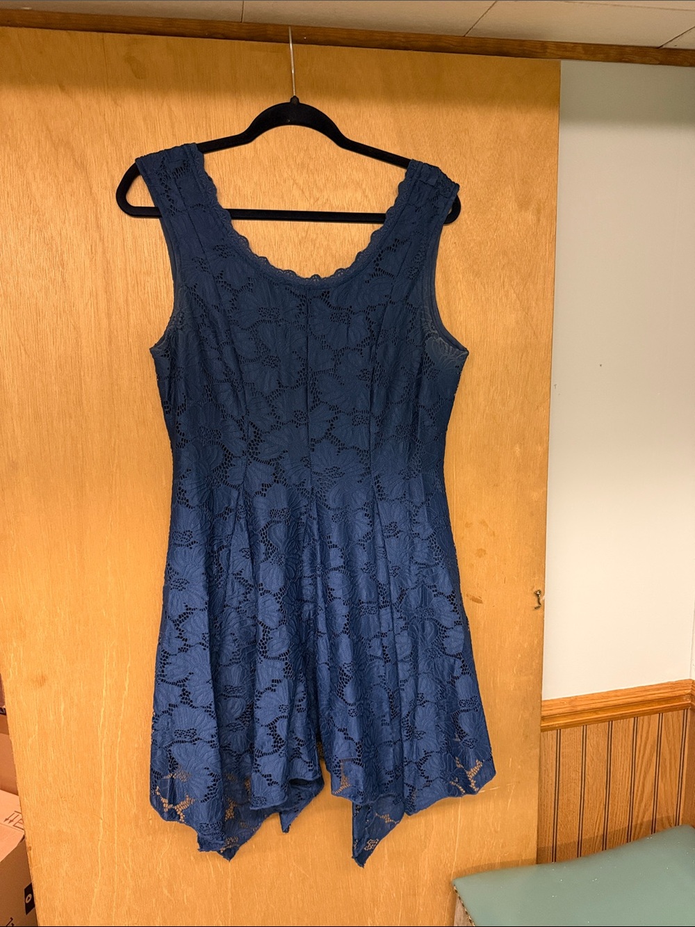 Altar'd State Navy Blue Lace Asymmetrical Hem Dress